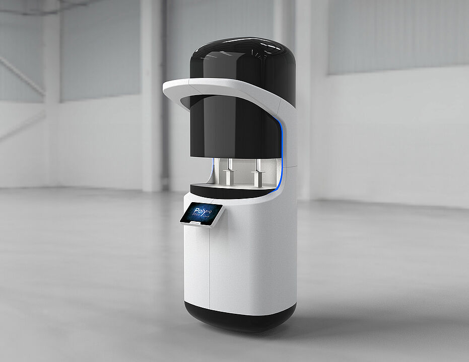 Designstudie für einen 3D-Drucker, mit denen Medikament-Darreichungsformen gedruckt werden können.